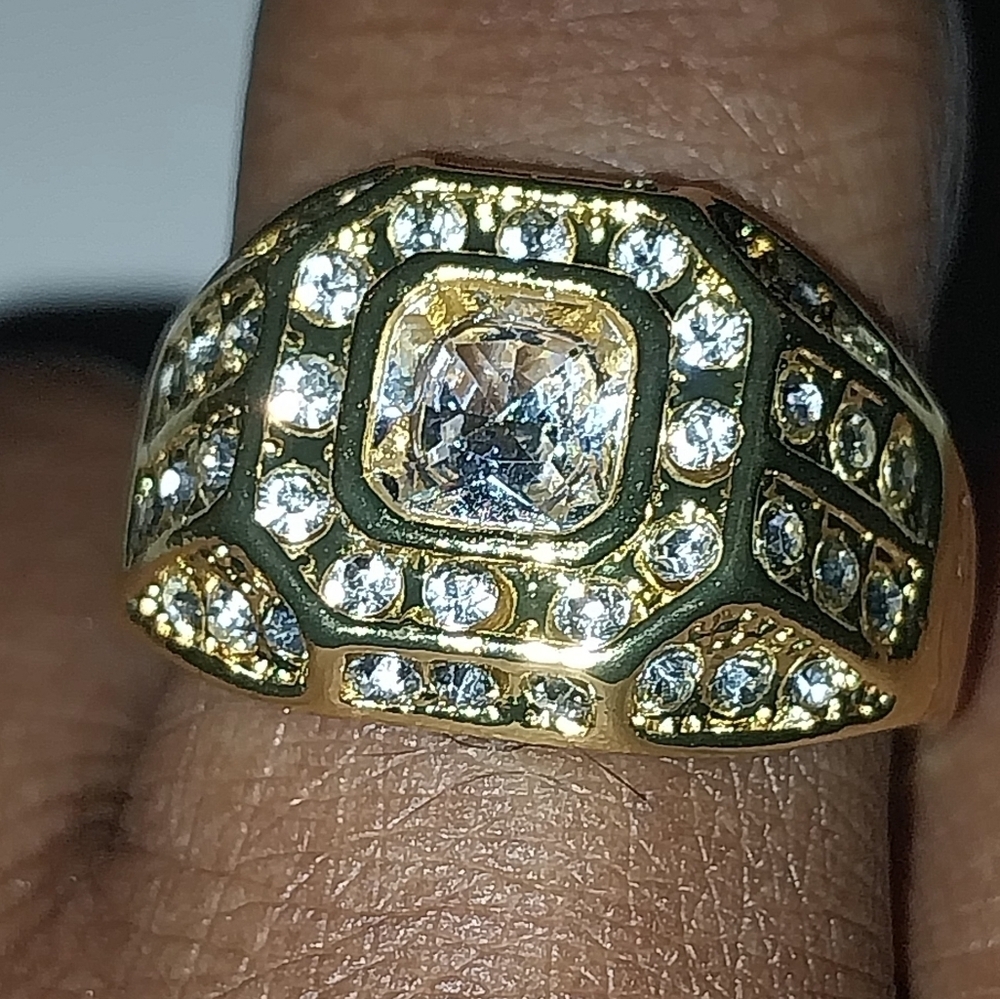 Classic Men's Gold and Silver Art Deco Ring with Diamond Accents Sz 11 - Picture 9 of 13